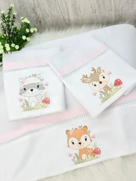 Kit Fralda Bebê Bordado Bosque