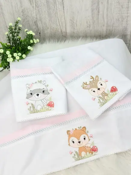 Kit Fralda Bebê Bordado Bosque