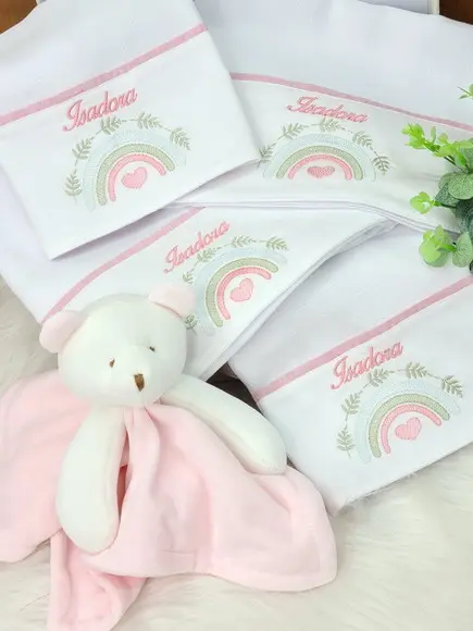 Kit Fraldas Bebê Bordado Arco Iris