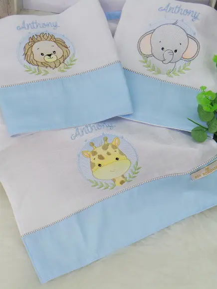 Kit Fraldas Bebê Bordada Personalizada Safari