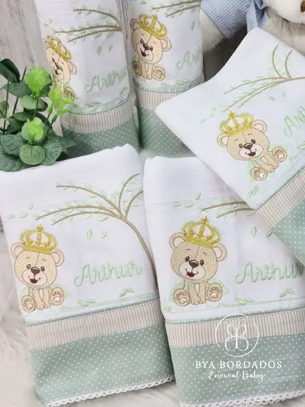 Kit Fraldas Bebê Bordado Ursinho