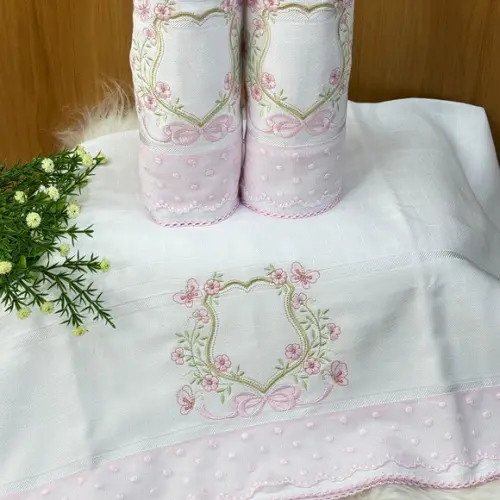 Kit Fraldas Bordado Brasão Floral