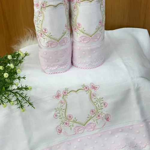 Kit Fraldas Bordado Brasão Floral