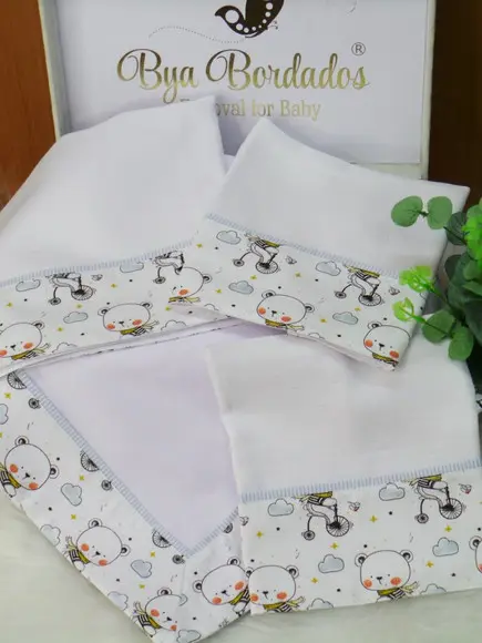Kit Fraldas e Cueiro Bebê Ursinho Incluso Nome do Bebê