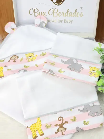 Kit Fraldas e Cueiro Safari Incluso Nome do Bebê