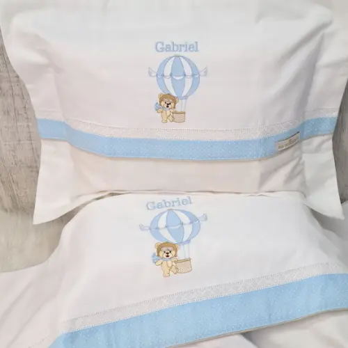 Kit Lençol Berço Bordado Urso Baloeiro