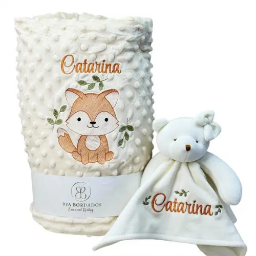 Kit Presente Cobertor e Naninha Personalizados Raposinha