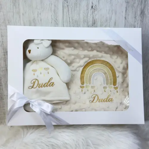 Kit Presente Cobertor e Naninha Personalizados Boho