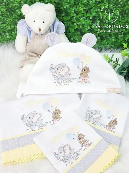 Kit Tolha E Fraldas Personalizada Elefantinho