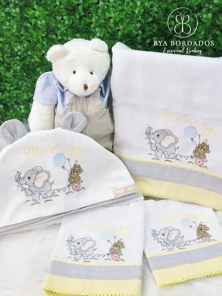 Kit Tolha E Fraldas Personalizada Elefantinho