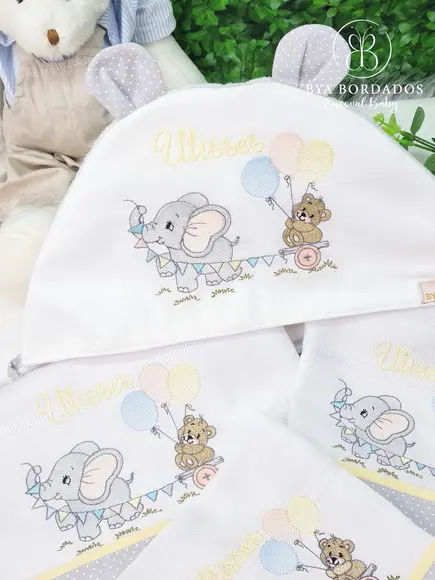 Kit Tolha E Fraldas Personalizada Elefantinho