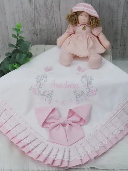 Manta Bebê em Piquet Personalizada Borboletas 3d