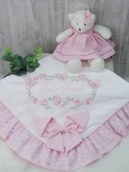 Manta Bebê em Piquet Personalizada Borboletas 3d