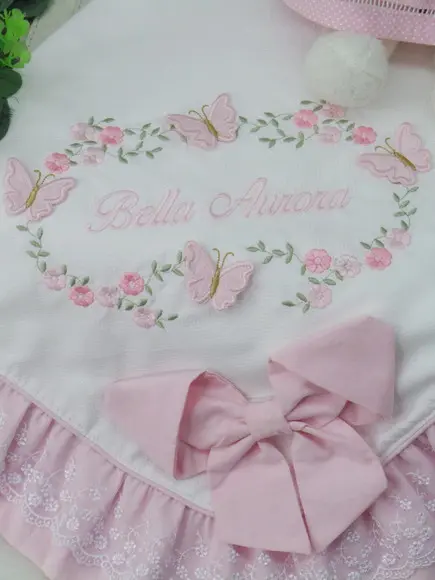 Manta Bebê em Piquet Personalizada Borboletas 3d