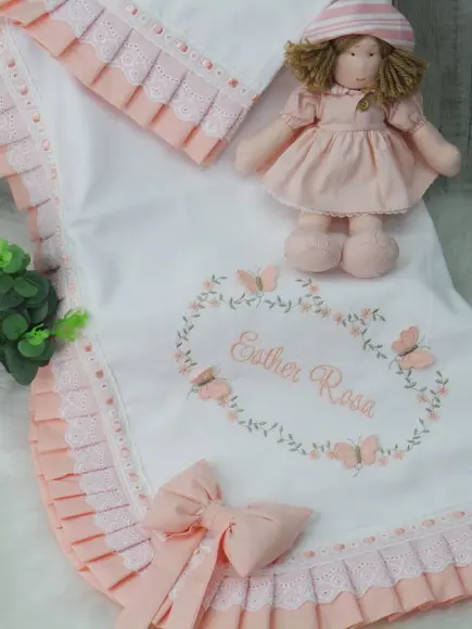 Manta Bebê em Piquet Personalizada Borboletas 3d