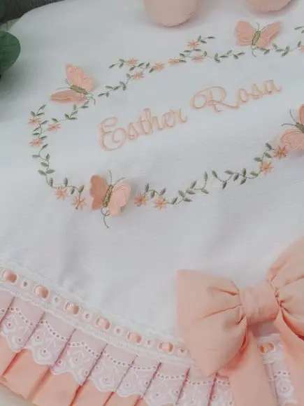 Manta Bebê em Piquet Personalizada Borboletas 3d