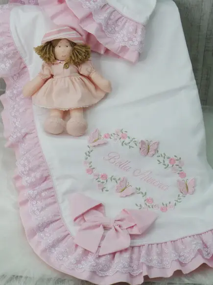 Manta Bebê em Piquet Personalizada Borboletas 3d