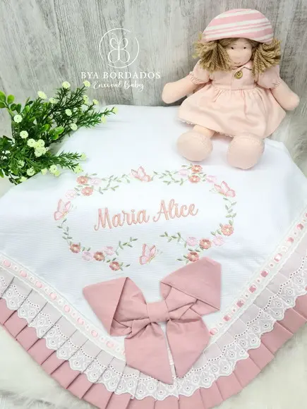 Manta Luxo Bebê em Piquet Bordada