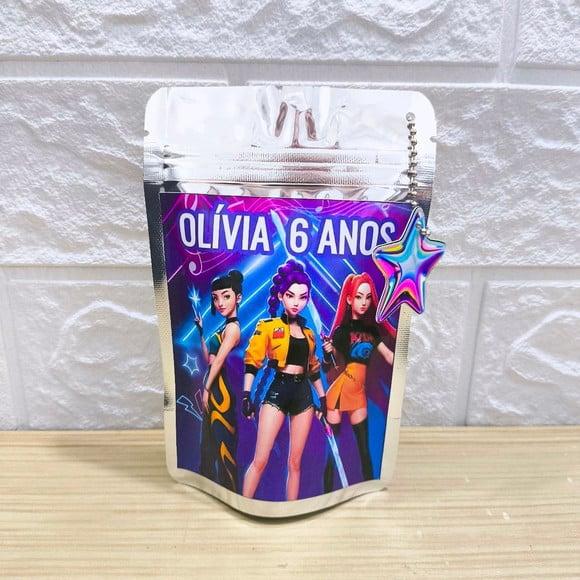 Saquinho Metalizado Tema Guerreiras do K-pop qualquer Tema