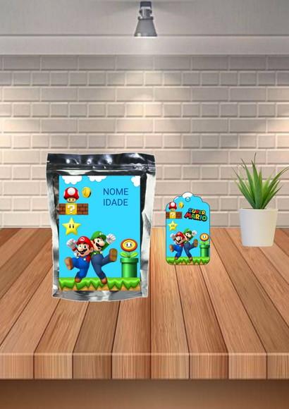 Saquinho Metalizado Tema Super Mário qualquer Tema.