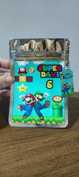 Saquinho Metalizado Tema Super Mário qualquer Tema.