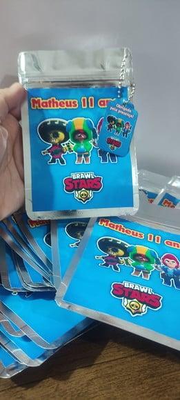 Saquinho Metalizado Tema Brawl Stars qualquer Tema.