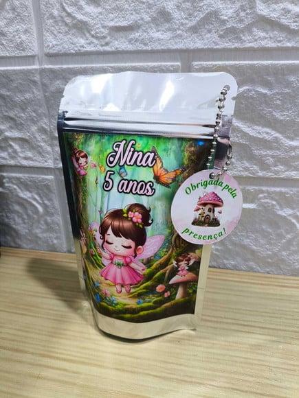 Saquinho Metalizado Tema Jardim das Fadas qualquer Tema.