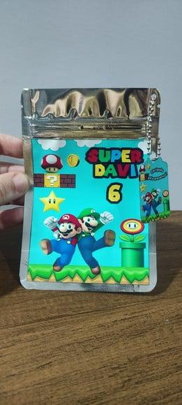 Saquinho Metalizado Tema Super Mário qualquer Tema.