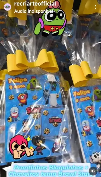 Bloquinho + Chaveiro Tema Brawl Stars qualquer Tema.