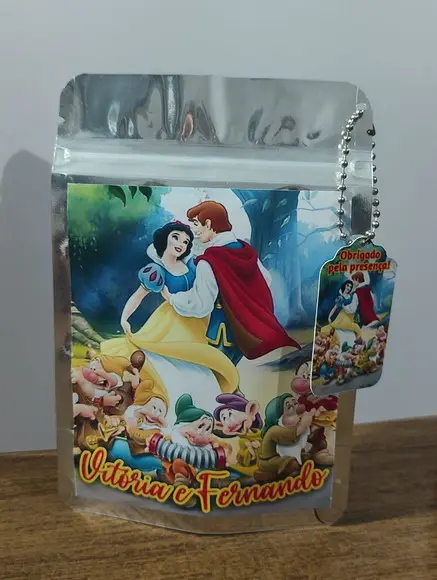 Saquinho Metalizado Tema Branca de Neve "qualquer Tema".