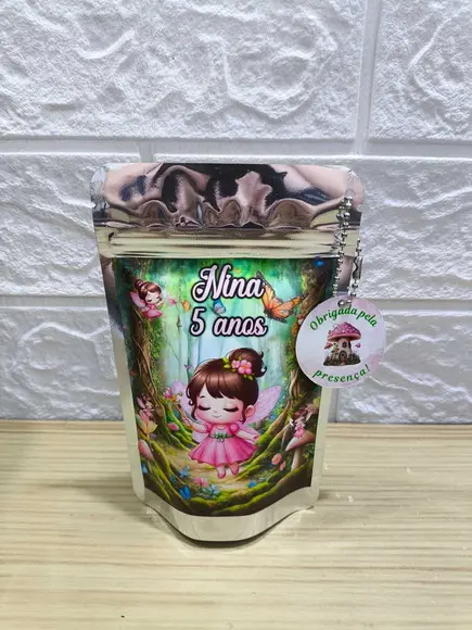 Saquinho Metalizado Tema Jardim das Fadas "qualquer Tema".