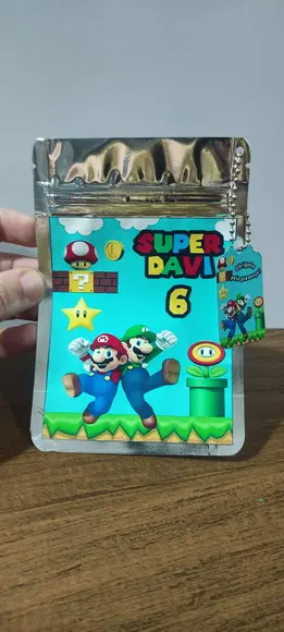 Saquinho Metalizado Tema Super Mário qualquer Tema.