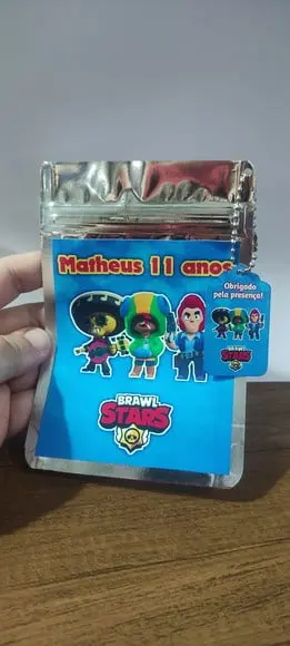 Saquinho Metalizado Tema Brawl Stars qualquer Tema.