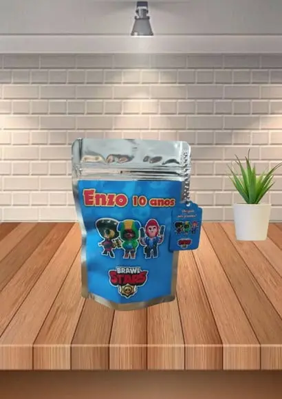 Saquinho Metalizado Tema Brawl Stars qualquer Tema.