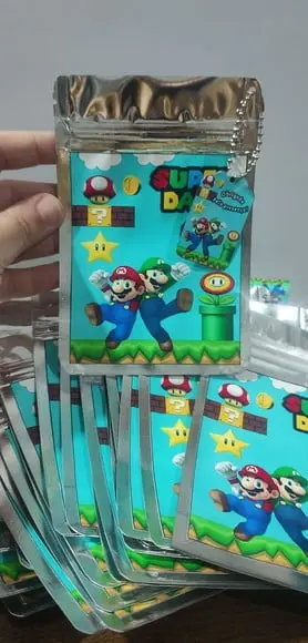 Saquinho Metalizado Tema Super Mário qualquer Tema.