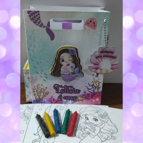 Sacolinha Surpresa 3 em 1 Sereia Baby "qlq. Tema"- lembrancinhas.