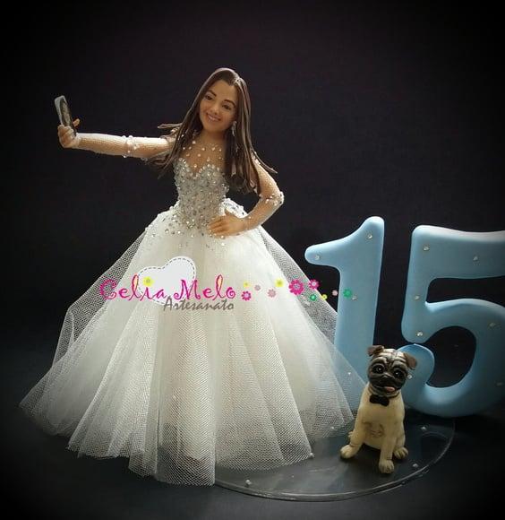 Topo de Bolo Debutante com Cachorro