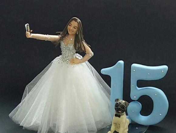 Topo de Bolo Debutante com Cachorro