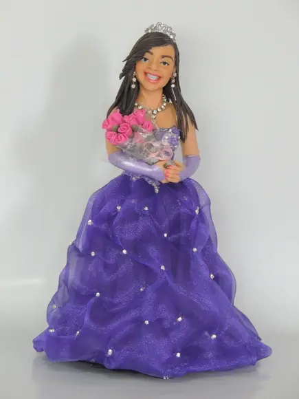 Topo de Bolo 15 Anos Vestido Roxo
