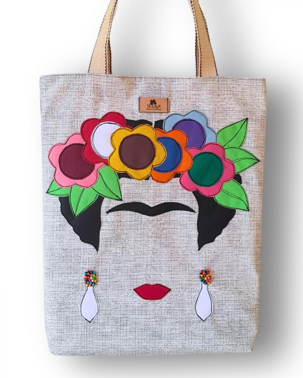 Bolsa Artesanal Jeans Bordada à Maquina Frida Kahlo II