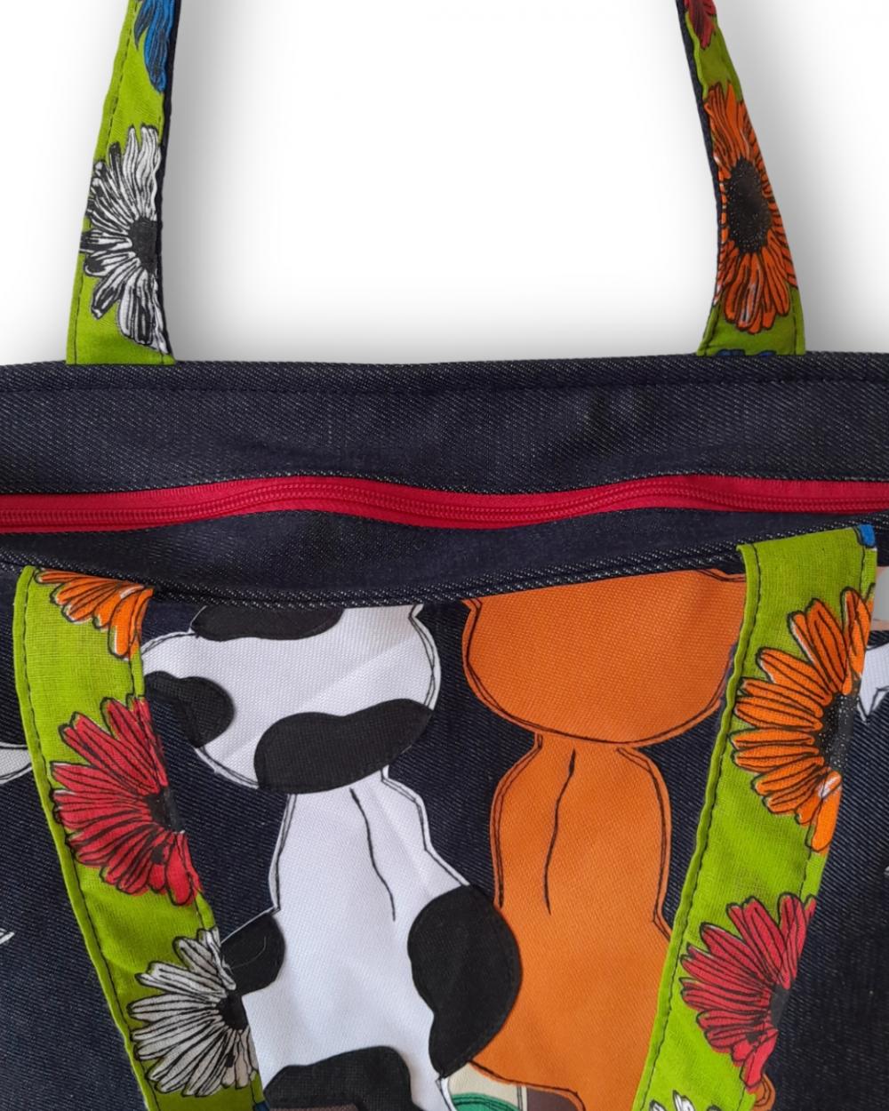 Bolsa Artesanal de Tecido Jeans Bordada à Máquina Meu Pet