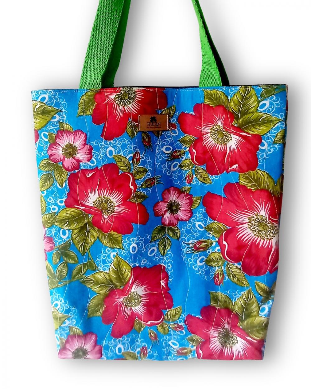 Bolsa Artesanal de Tecido Jeans Tipo Sacola Dupla Face Frida Kahl