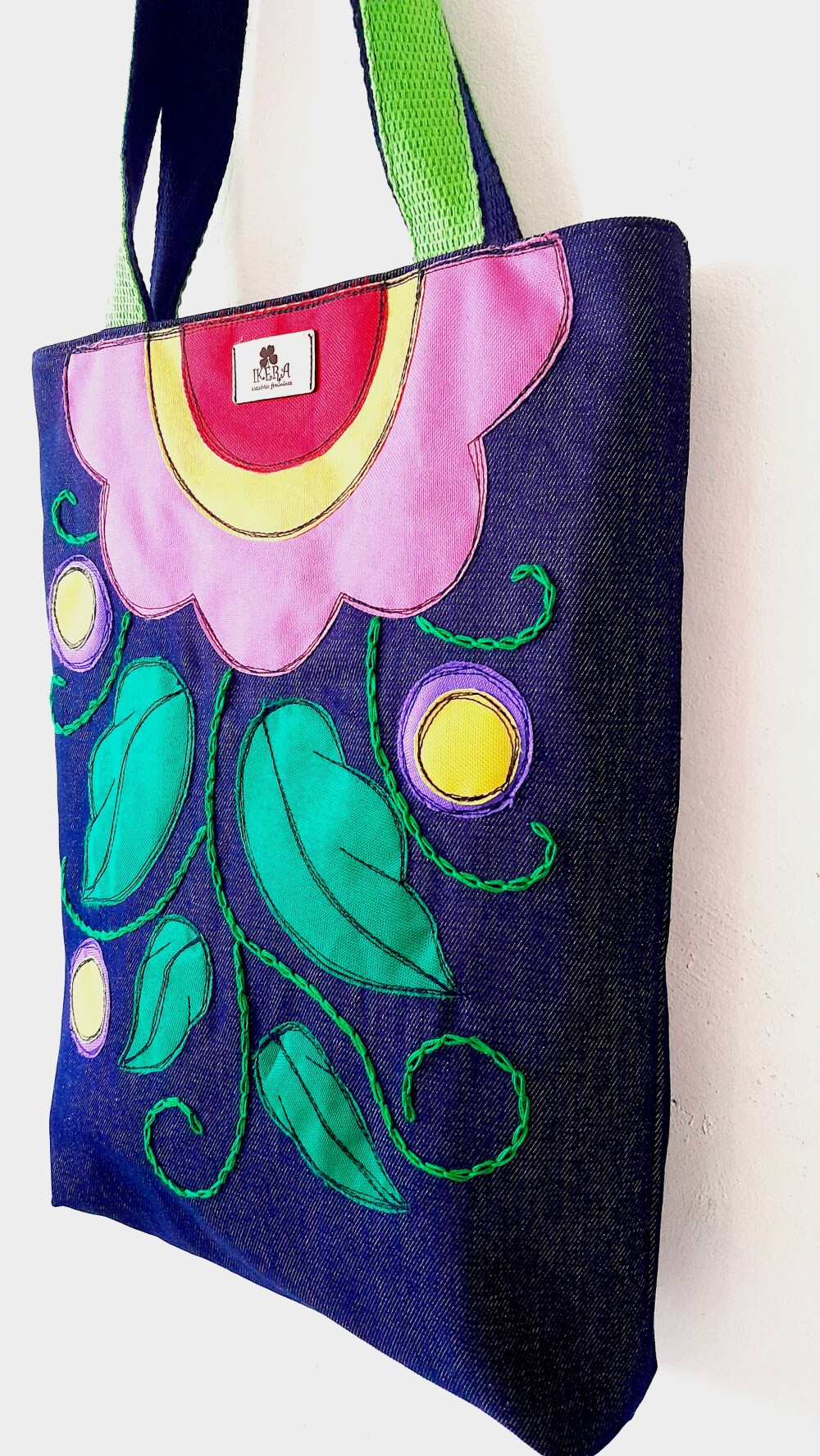 Bolsa Artesanal Feminina de Tecido Jeans Rosa