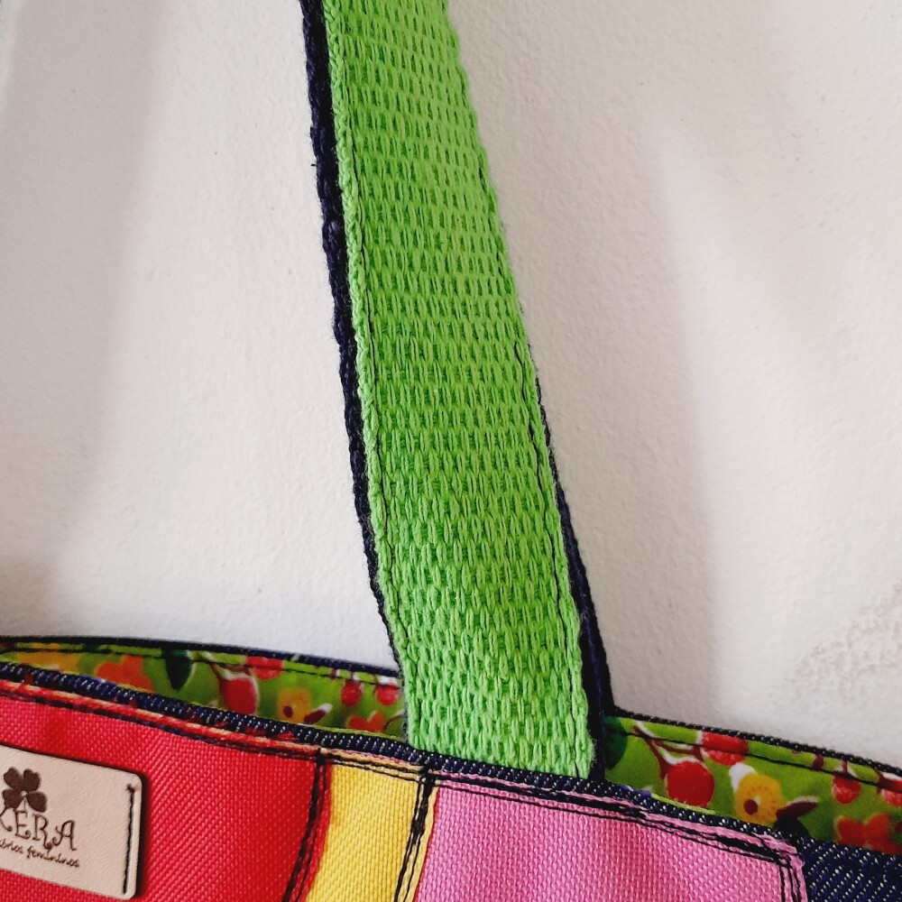 Bolsa Artesanal Feminina de Tecido Jeans Rosa