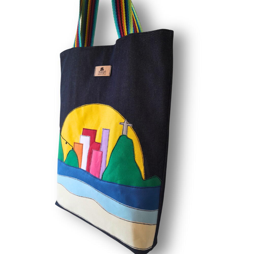 Bolsa Artesanal Tecido Bordada à Máquina Rio