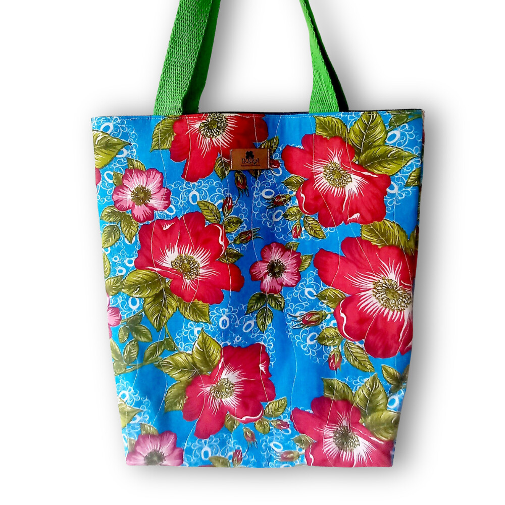 Bolsa Artesanal de Tecido Jeans Tipo Sacola Dupla Face Frida Kahl