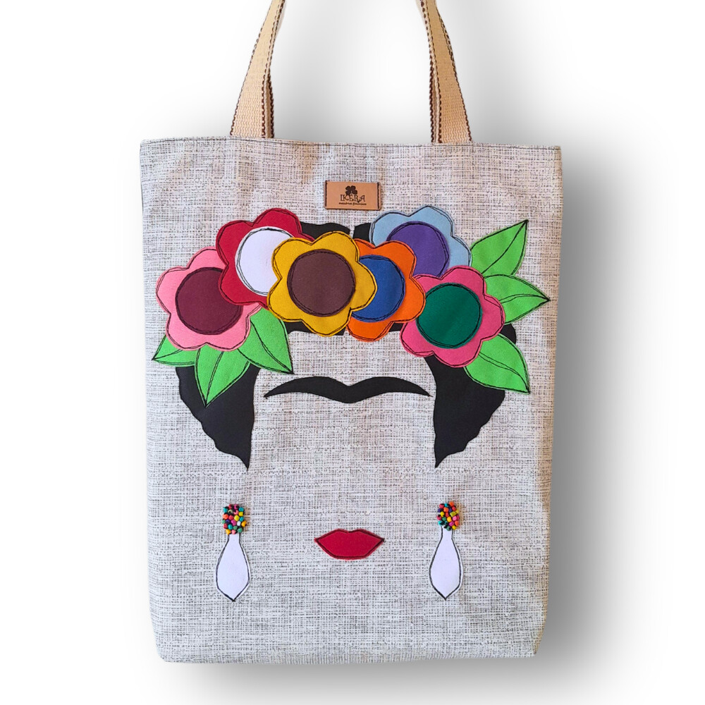 Bolsa Artesanal Jeans Bordada à Maquina Frida Kahlo II