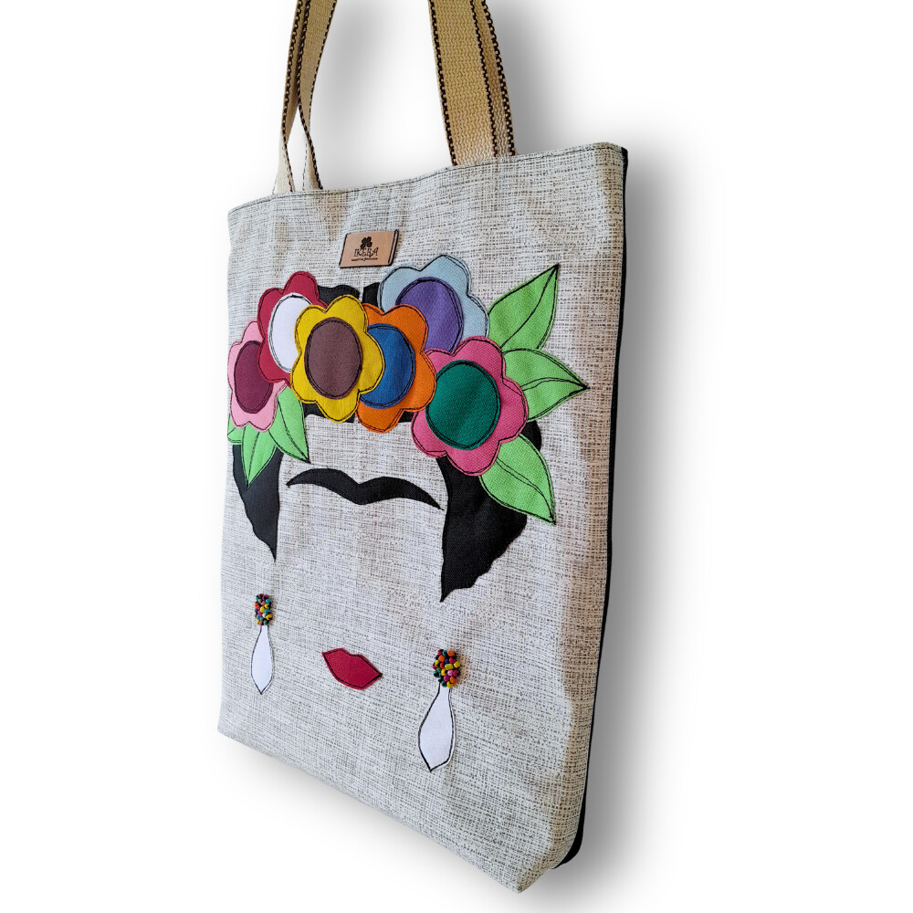 Bolsa Artesanal Jeans Bordada à Maquina Frida Kahlo II