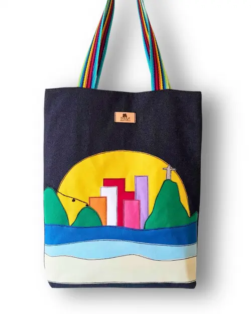Bolsa Artesanal Tecido Bordada à Máquina Rio