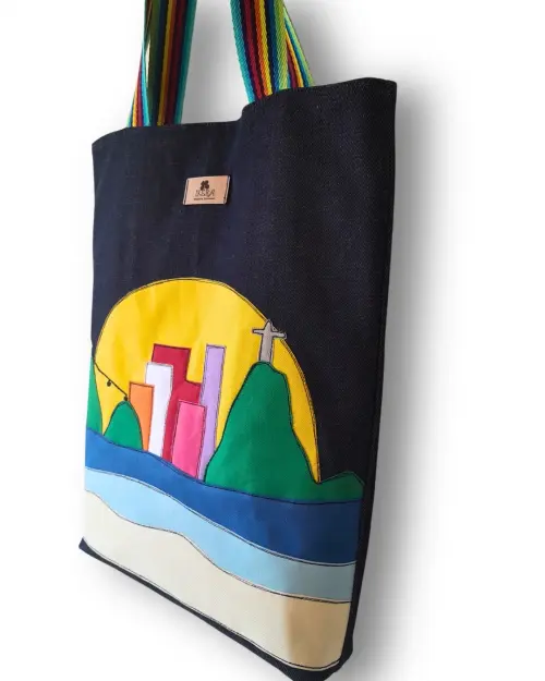 Bolsa Artesanal Tecido Bordada à Máquina Rio